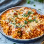 Vegetarian Pizza Casserole with White Beans and Rice