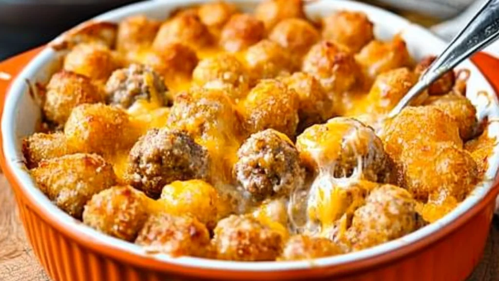 Easy Cheesy Meatball Tater Tot Casserole Recipe