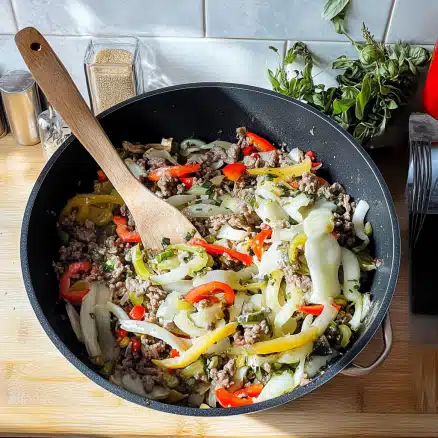 Philly Cheesesteak Skillet Using Ground Beef