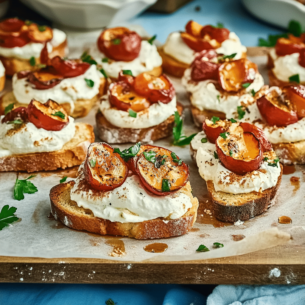 Grilled Peach and Burrata Crostini