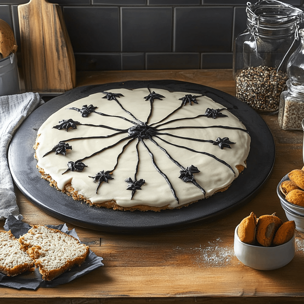 Halloween Cookie Pizza with Spooky Spiderwebs