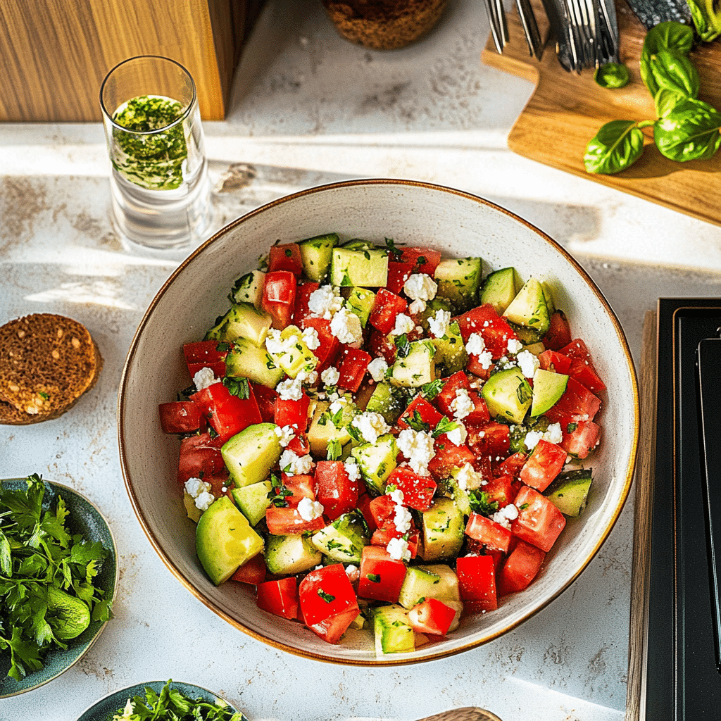 Watermelon Cucumber Feta Salad