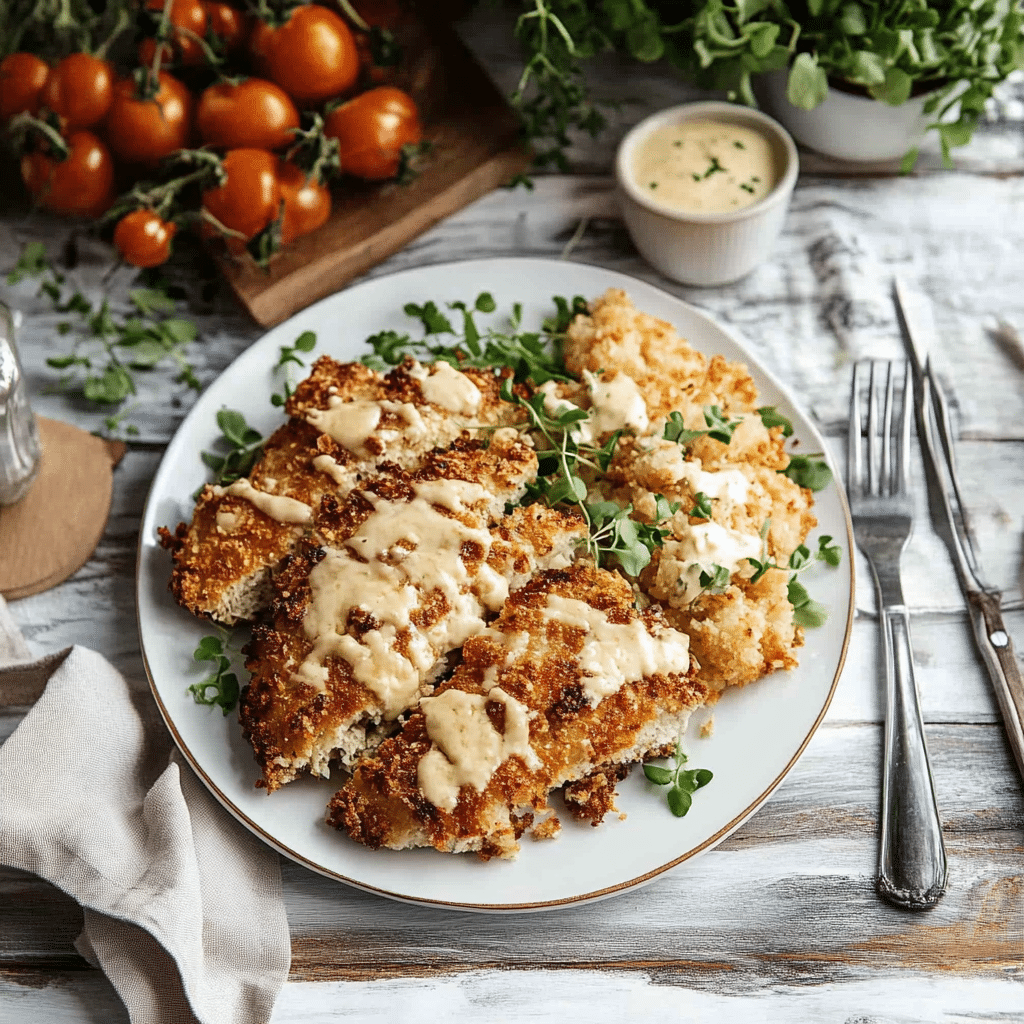 Pretzel Chicken with Mustard Cheddar Sauce
