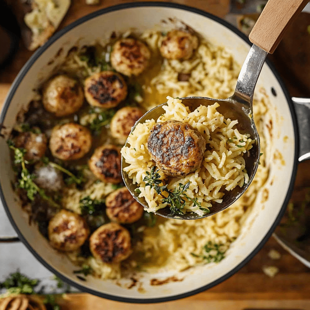 Greek Chicken Meatballs and Lemon Orzo