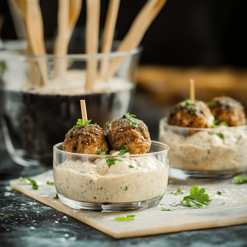 Irresistible Mediterranean Meatball Party Appetizer with Creamy ... Irresistible Mediterranean Meatball Party Appetizer with Creamy ...