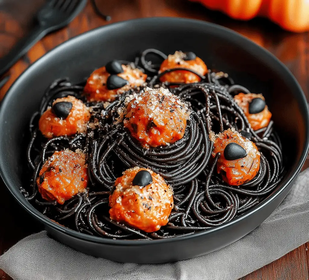 Diablo Eyeballs (Taco Meatballs and Black Bean Pasta)