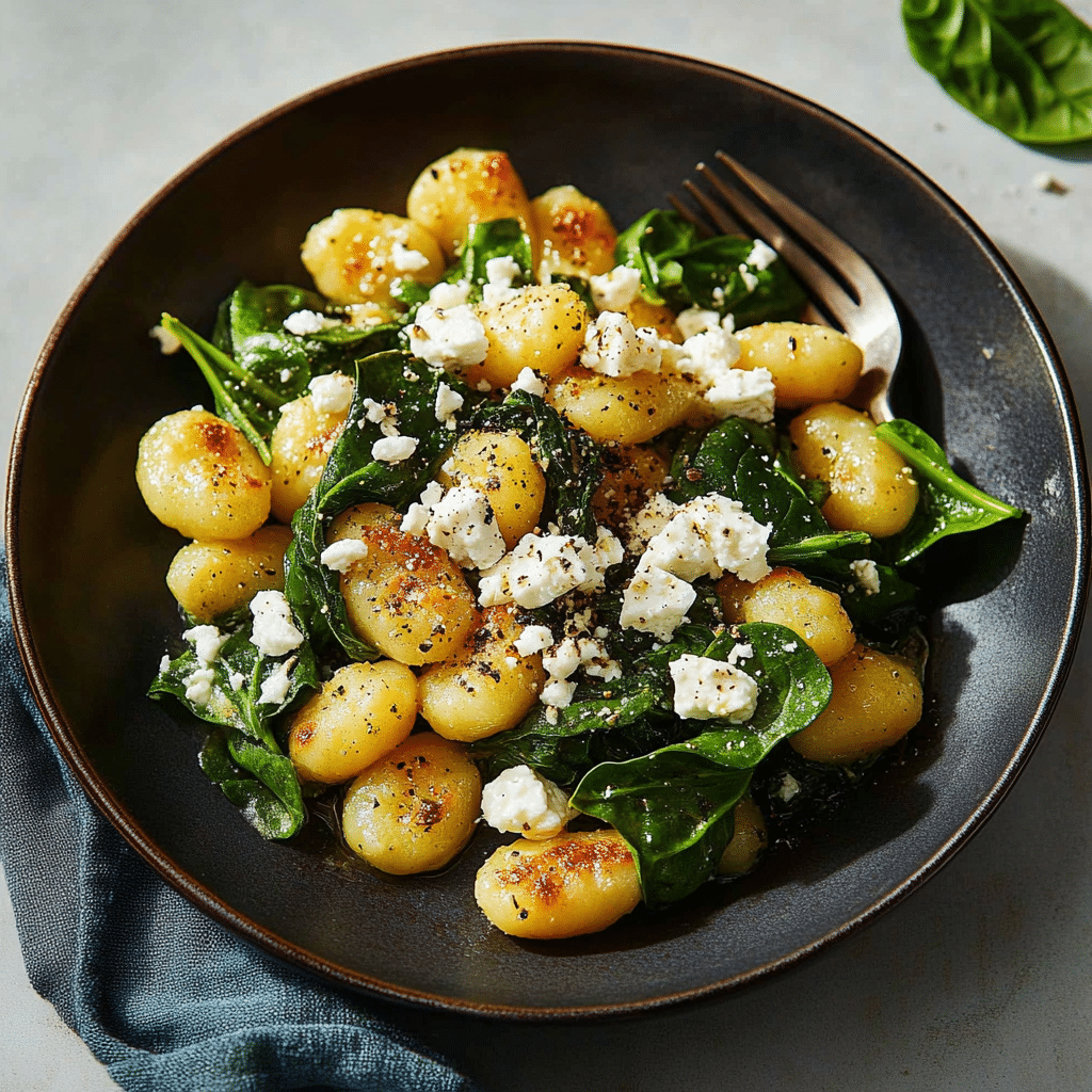 Crispy Gnocchi With Spinach and Feta