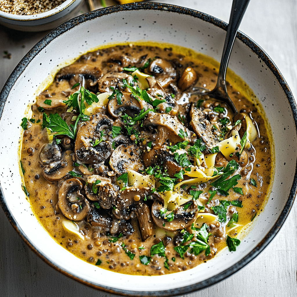 Mushroom Lentil Stroganoff