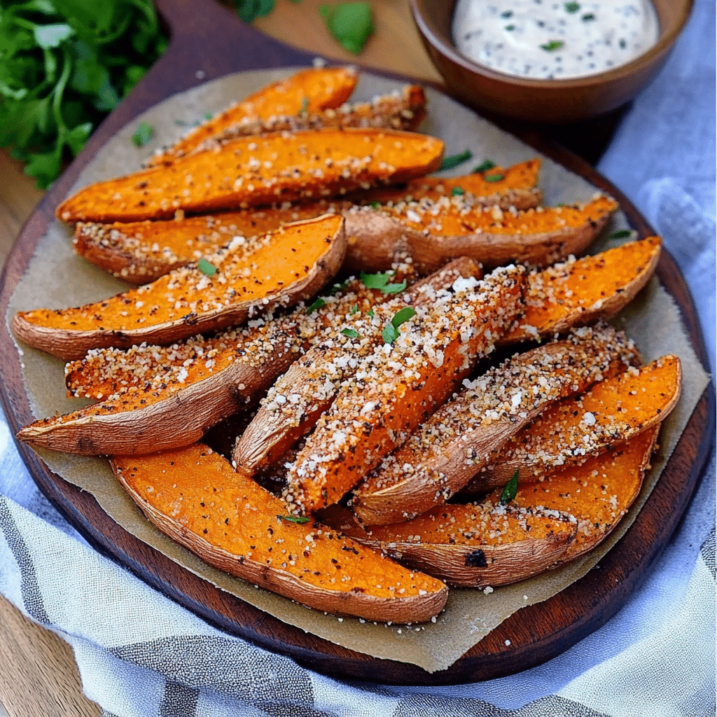 Garlic Parmesan Sweet Potato Wedges