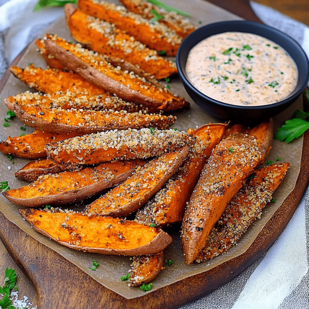 Garlic Parmesan Sweet Potato Wedges