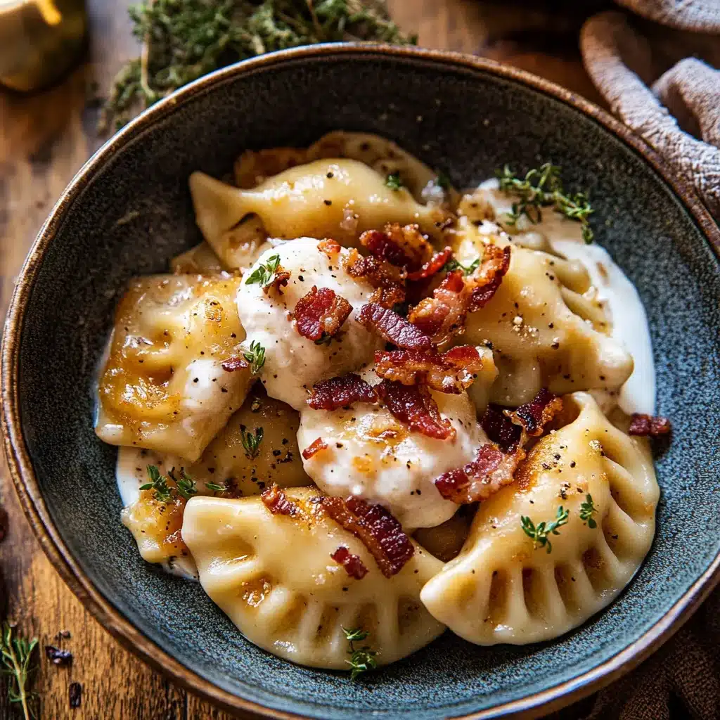 Sweet Potato Cheddar Pierogi with Bacon Bits