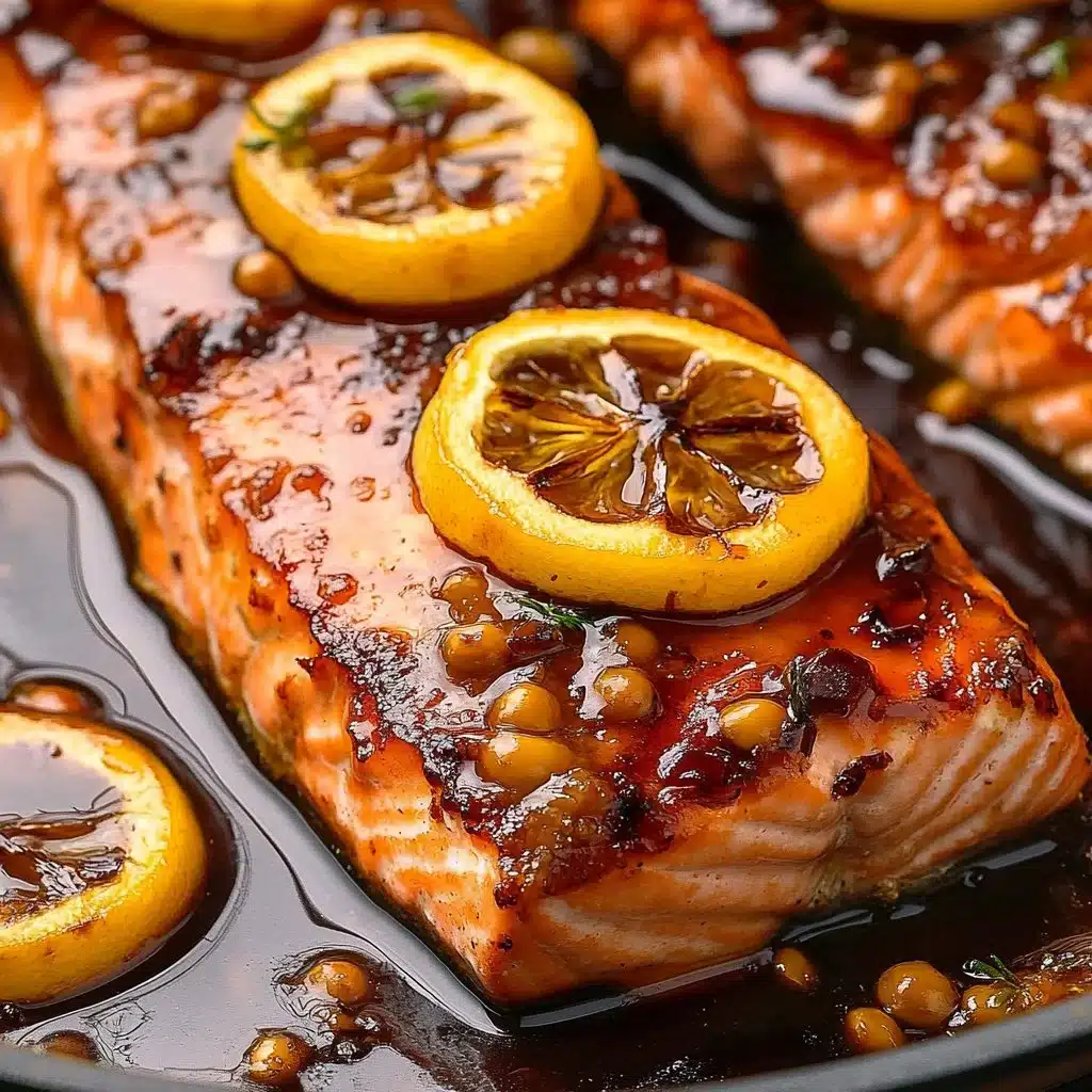 Honey-Glazed Christmas Salmon dish garnished with herbs and festive toppings