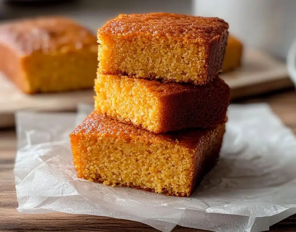 Delicious golden cornbread served warm with butter on a rustic table setting