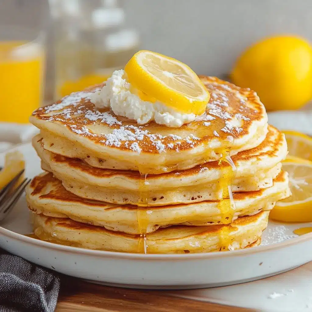 Fluffy Lemon Ricotta Pancakes with fresh lemon zest and syrup