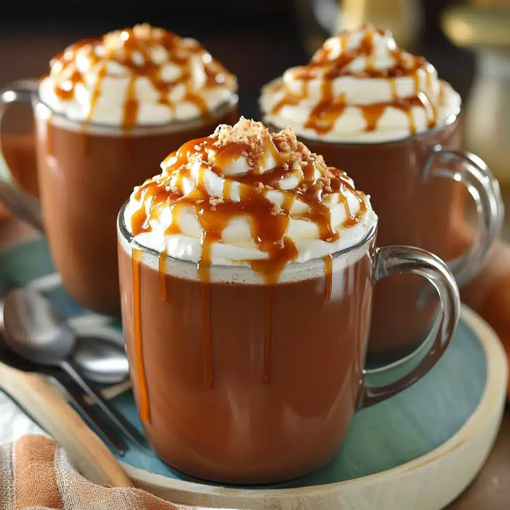 Delicious salted caramel crockpot hot chocolate served in a mug