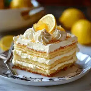 A delicious, refreshing dessert served with fruit and whipped cream.