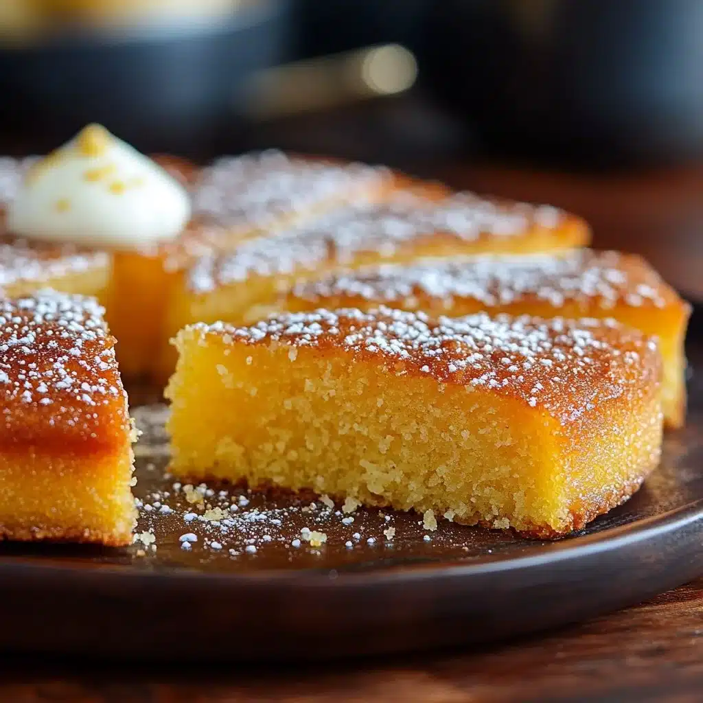 A slice of Revani, traditional Turkish semolina cake topped with syrup and pistachios.